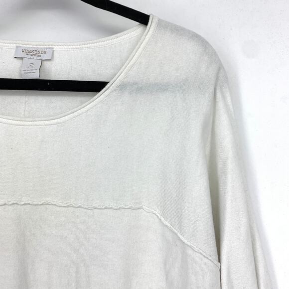 Weekends By Chicos 3/4 Sleeve Knit Top Womens Size 2 US L White - Picture 3 of 4